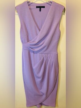White House Black Market Lavender Faux Wrap Sheath Dress Size 6 Ruched Sleeveles